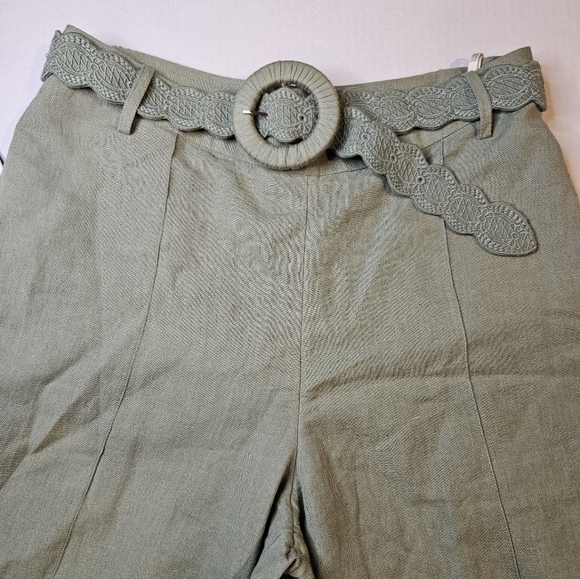 Hemant & Nandita Green Flared Pants W Embroired Belt Wide Leg W Eyelets Small - Picture 6 of 12